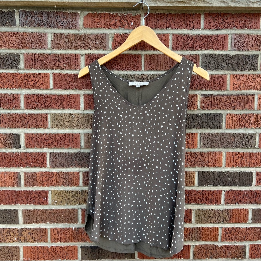 LOFT Olive Green and Cream Speckled V Neck Sleeveless Shift Tank Top